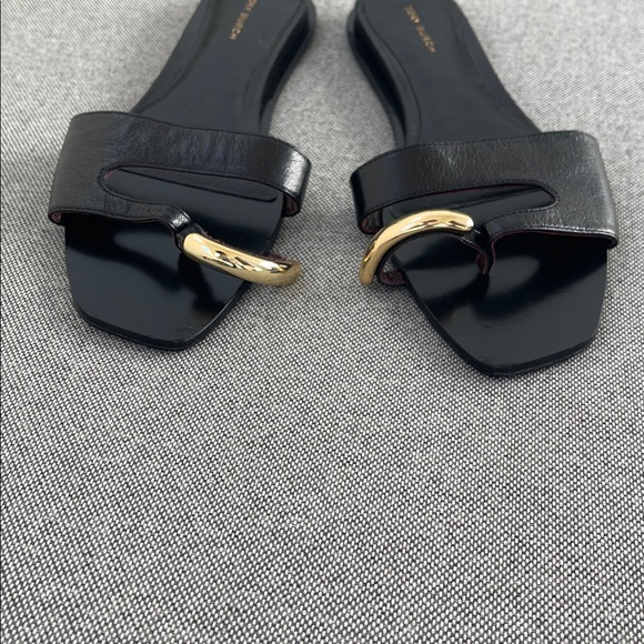Tory Burch Pierced Leather Slide Sandals Black Gold Size 8 - Picture 5 of 10